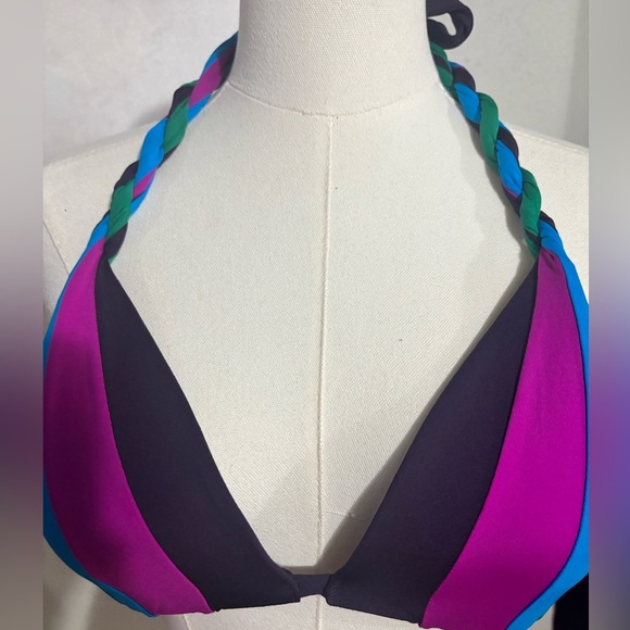 Becca by Rebecca Virtue Colorblock Halter Bikini Swim Top Size Large - Picture 3 of 4